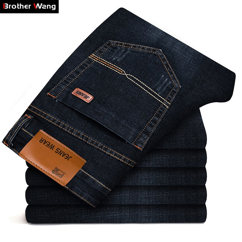 Men's Jeans Classic Style, Casual Stretch Slim Jean Pants. Denim  Black and Blue Trousers.