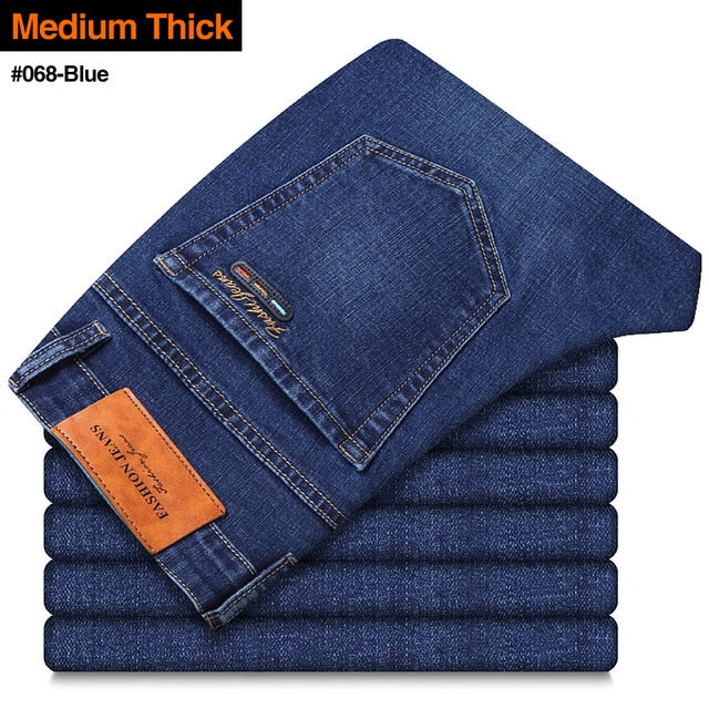 Men's Stretch Regular Fit Jeans. Business Casual Classic Style Denim Trousers Black, Blue,and Gray Pants.