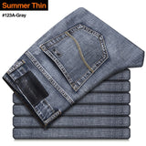 Men's Stretch Regular Fit Jeans. Business Casual Classic Style Denim Trousers Black, Blue,and Gray Pants.