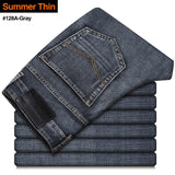 Men's Stretch Regular Fit Jeans. Business Casual Classic Style Denim Trousers Black, Blue,and Gray Pants.