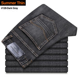 Men's Stretch Regular Fit Jeans. Business Casual Classic Style Denim Trousers Black, Blue,and Gray Pants.