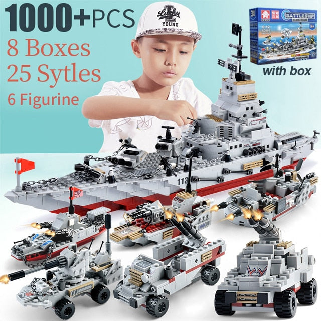 legoINGlys warship battleship.1000pcs ww2 warship building blocks toy.