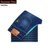 Classic style Men Brand Jeans. Business Casual Stretch Slim Denim Pants. Light Blue Black Trousers.