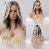 Long Ombre Brown Synthetic Wigs, Middle Part Wavy Wigs,Heat Resistant Fiber Hair Wigs.