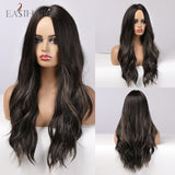 Long Ombre Brown Synthetic Wigs, Middle Part Wavy Wigs,Heat Resistant Fiber Hair Wigs.