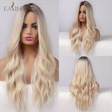 Long Light Blonde Ombre Natural Wave Style Wig.Heat Resistant Synthetic Wig, Middle Part Hair Cosplay Wigs.