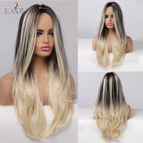 Long Light Blonde Ombre Natural Wave Style Wig.Heat Resistant Synthetic Wig, Middle Part Hair Cosplay Wigs.