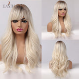 Long Light Blonde Ombre Natural Wave Style Wig.Heat Resistant Synthetic Wig, Middle Part Hair Cosplay Wigs.