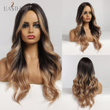 Long Light Blonde Ombre Natural Wave Style Wig.Heat Resistant Synthetic Wig, Middle Part Hair Cosplay Wigs.