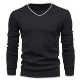 Pullover V-neck Men's Sweater 100% Cotton . Solid Color Long Sleeve Autumn Slim Sweaters .