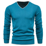 Pullover V-neck Men's Sweater 100% Cotton . Solid Color Long Sleeve Autumn Slim Sweaters .