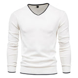 Pullover V-neck Men's Sweater 100% Cotton . Solid Color Long Sleeve Autumn Slim Sweaters .