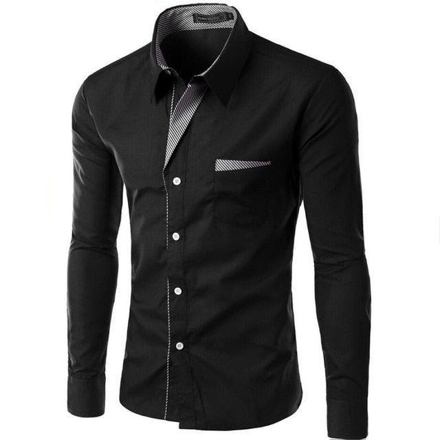 Mens Shirts. Casual Slim Fit Mens Shirt. Long Sleeve Business Social Shirt.Men Patchwork Shirt.