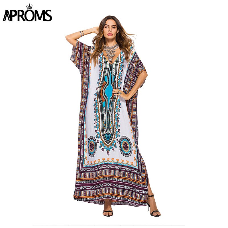 Aproms African Kaftan Dresses .Summer Ethnic Dashiki Dress Robe. Traditional Clothing Long Maxi Tunic.