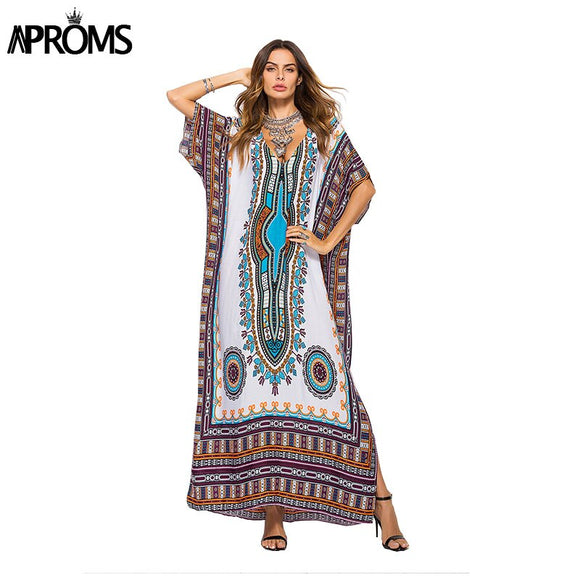 Aproms African Kaftan Dresses .Summer Ethnic Dashiki Dress Robe. Traditional Clothing Long Maxi Tunic.