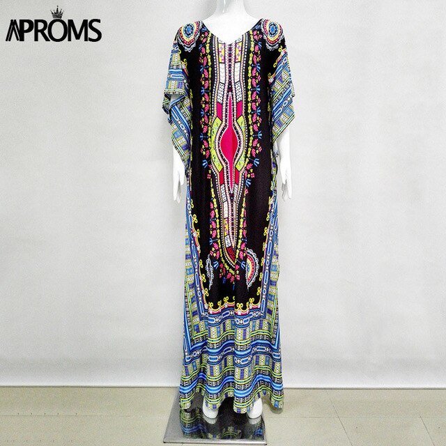 Aproms African Kaftan Dresses .Summer Ethnic Dashiki Dress Robe. Traditional Clothing Long Maxi Tunic.