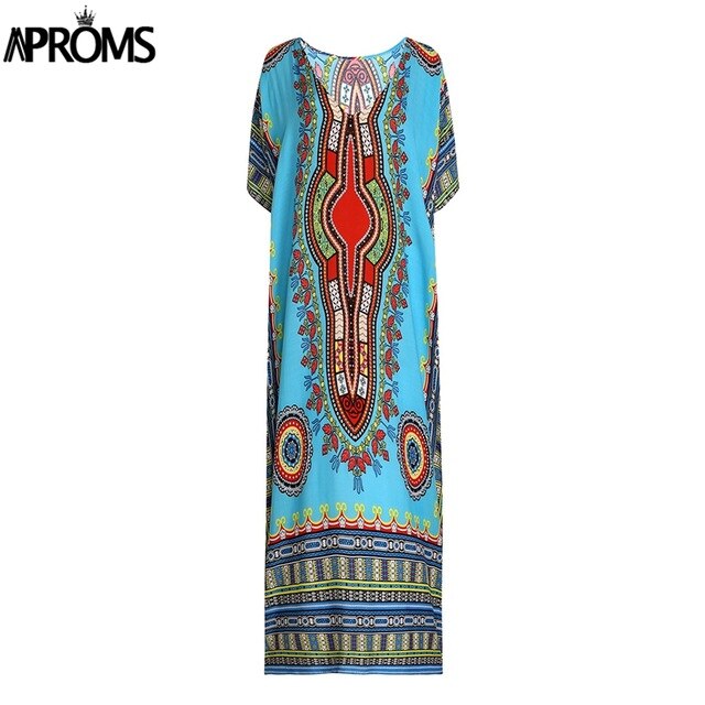 Aproms African Kaftan Dresses .Summer Ethnic Dashiki Dress Robe. Traditional Clothing Long Maxi Tunic.