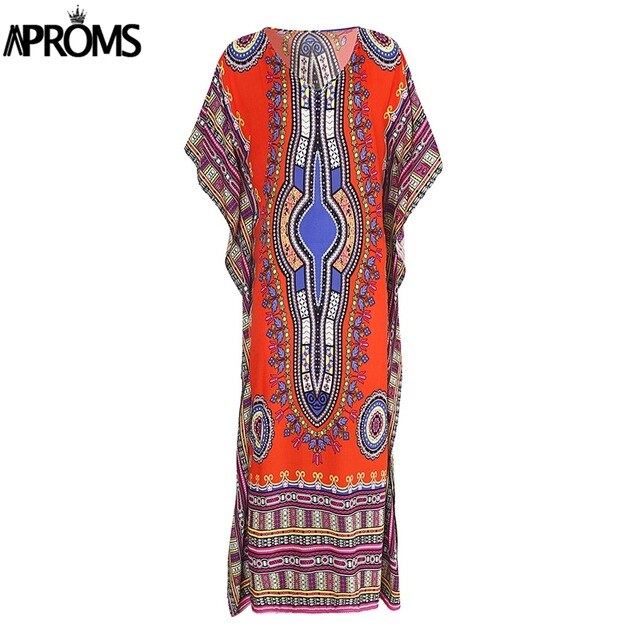 Aproms African Kaftan Dresses .Summer Ethnic Dashiki Dress Robe. Traditional Clothing Long Maxi Tunic.