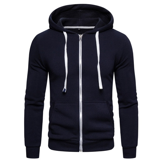 New Autumn Winter Cotton Hoodie Mens Sweatshirts. Solid Hoody Fleece Thick Hoodies. Men Sportswear Zipper Sweatshirts.