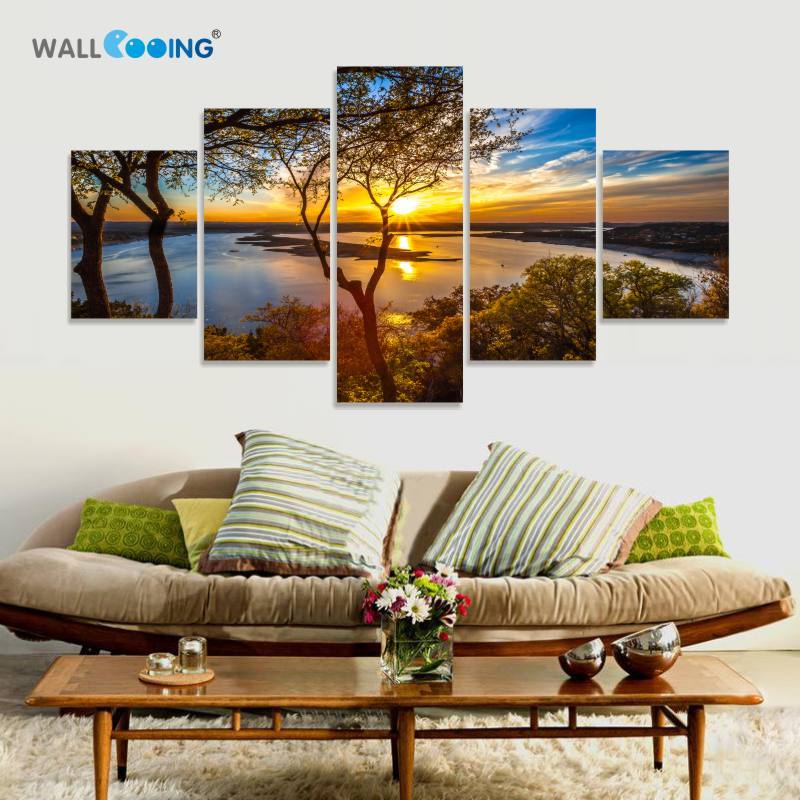 5 Piece Lake Landscape. A beautiful Modern Home Decor Canvas Print Oil Painting. Wall Art Picture House Decoration in a large size