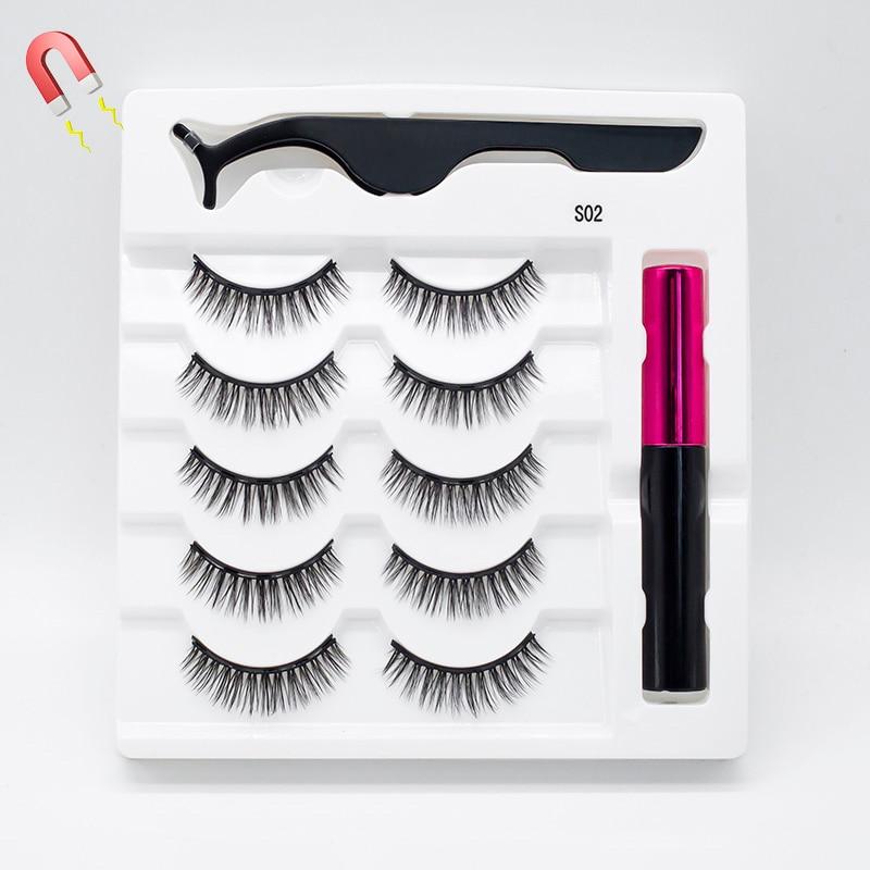 5 Pairs/Set Magnetic Eyelashes. False Lashes for Repeated Use and liquid Eyeliner With Tweezer Makeup Set.