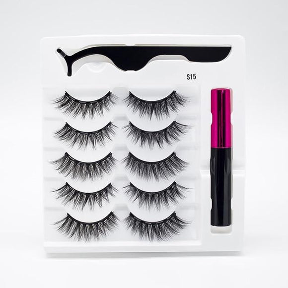 5 Pairs/Set Magnetic Eyelashes. False Lashes for Repeated Use and liquid Eyeliner With Tweezer Makeup Set.