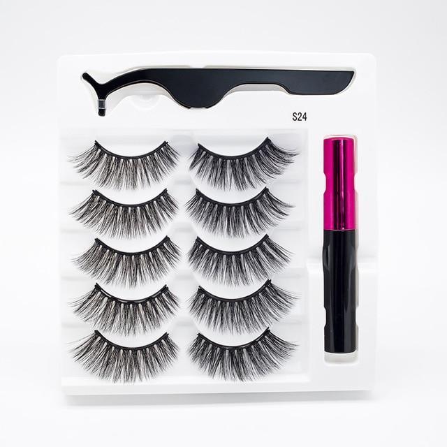 5 Pairs/Set Magnetic Eyelashes. False Lashes for Repeated Use and liquid Eyeliner With Tweezer Makeup Set.