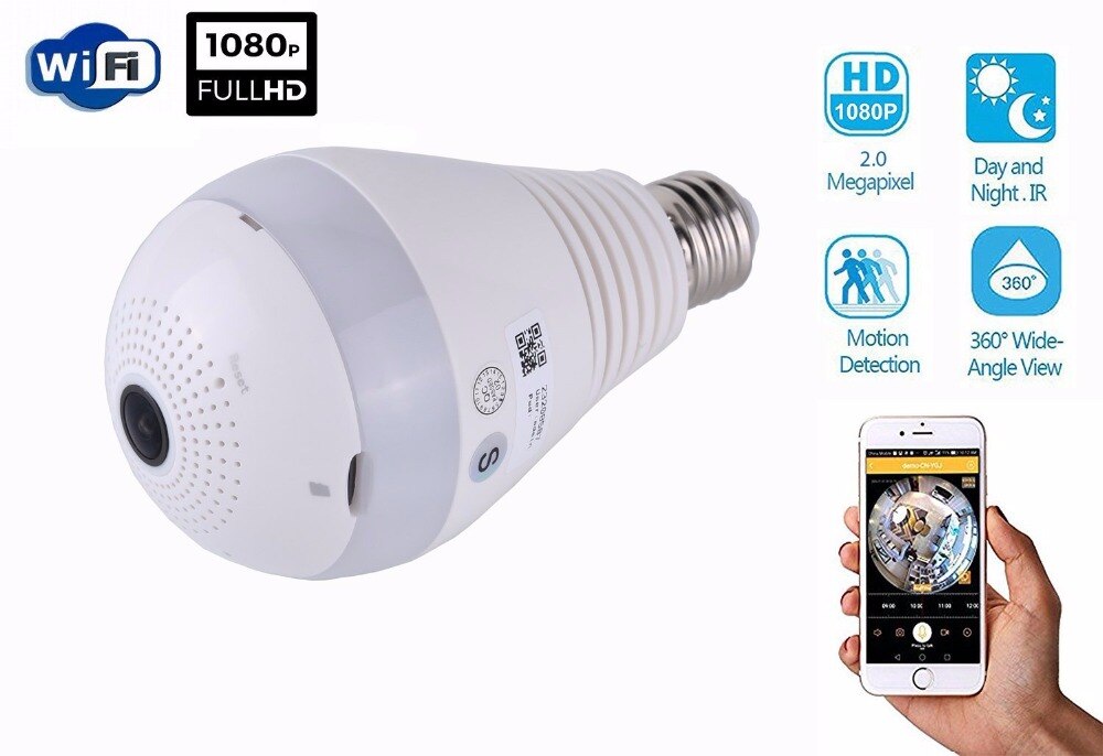 Bulb Light Wireless IP Camera Wi-fi FishEye 1080P 360 degree Mini CCTV VR Camera 2.0MP Home Security V380 WiFi Camera Panoramic