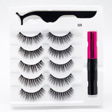 5 Pairs/Set Magnetic Eyelashes. False Lashes for Repeated Use and liquid Eyeliner With Tweezer Makeup Set.