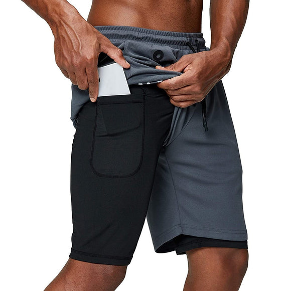 Men 2 in 1 running pants. Jogging gym fitness training quick dry shorts. Male sport workout shorts.