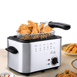 Stainless Steel Single Tank 1.5L Electric Deep Fryer. Smokeless Frying Pot Grill for French fries, chicken and more