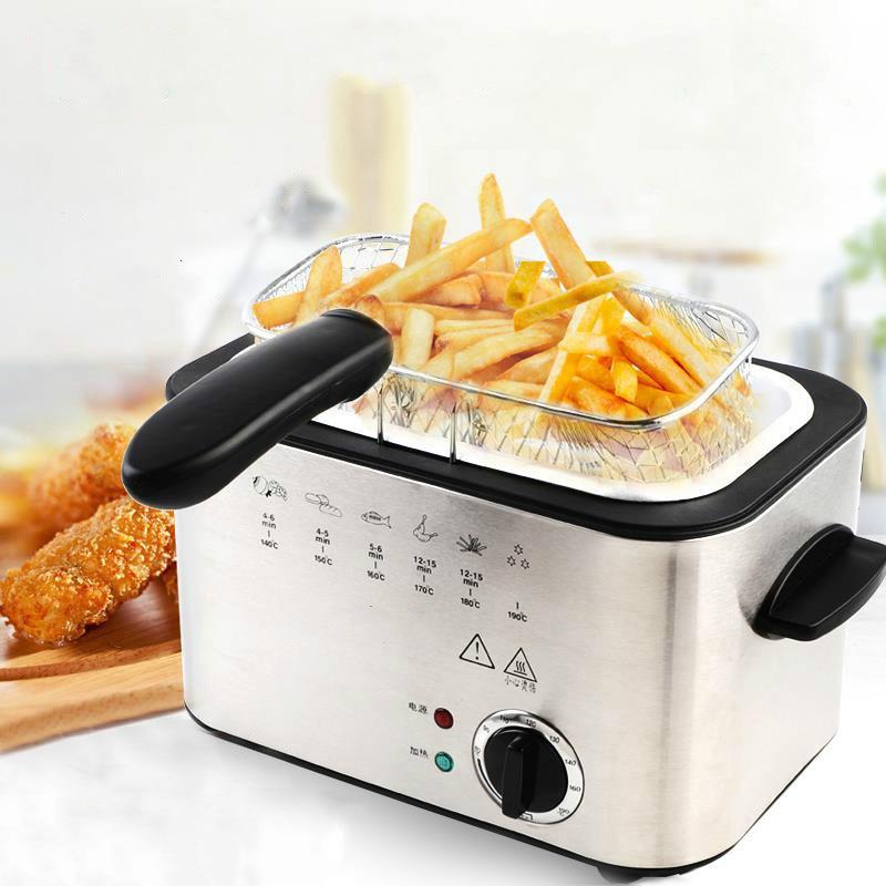 Stainless Steel Single Tank 1.5L Electric Deep Fryer. Smokeless Frying Pot Grill for French fries, chicken and more