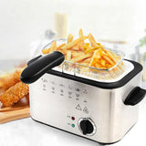 Stainless Steel Single Tank 1.5L Electric Deep Fryer. Smokeless Frying Pot Grill for French fries, chicken and more