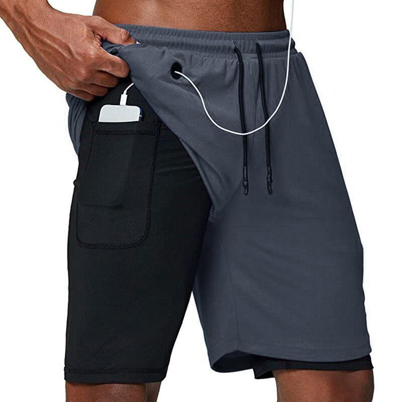 Men 2 in 1 running pants. Jogging gym fitness training quick dry shorts. Male sport workout shorts.